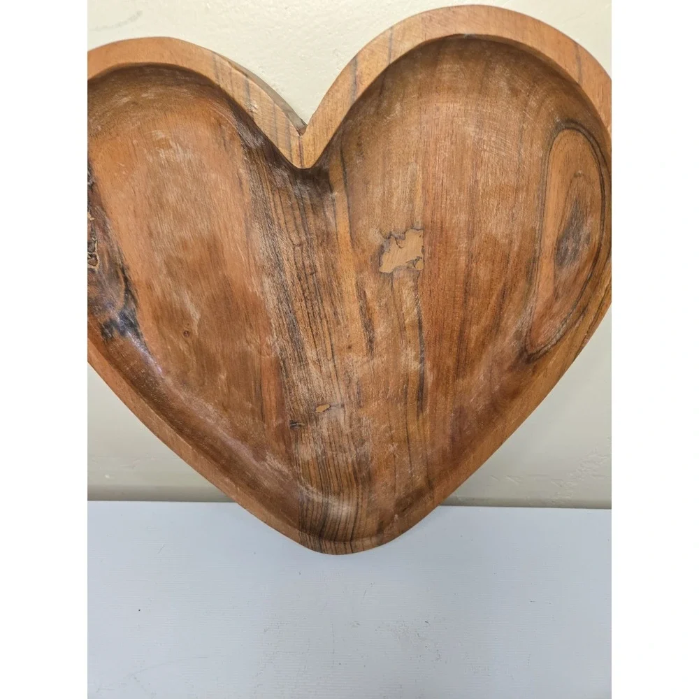 Vintage Decorative Hand-Carved Wood Heart Bowl - Rustic Country Farmhouse Decor